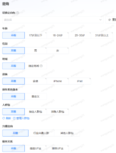 bilibili广告定向设置 bilibili广告定向设置